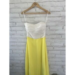 Allure Bridals Bridesmaids Dress Cream & Yellow Ruched Chiffon Strapless Gown 12